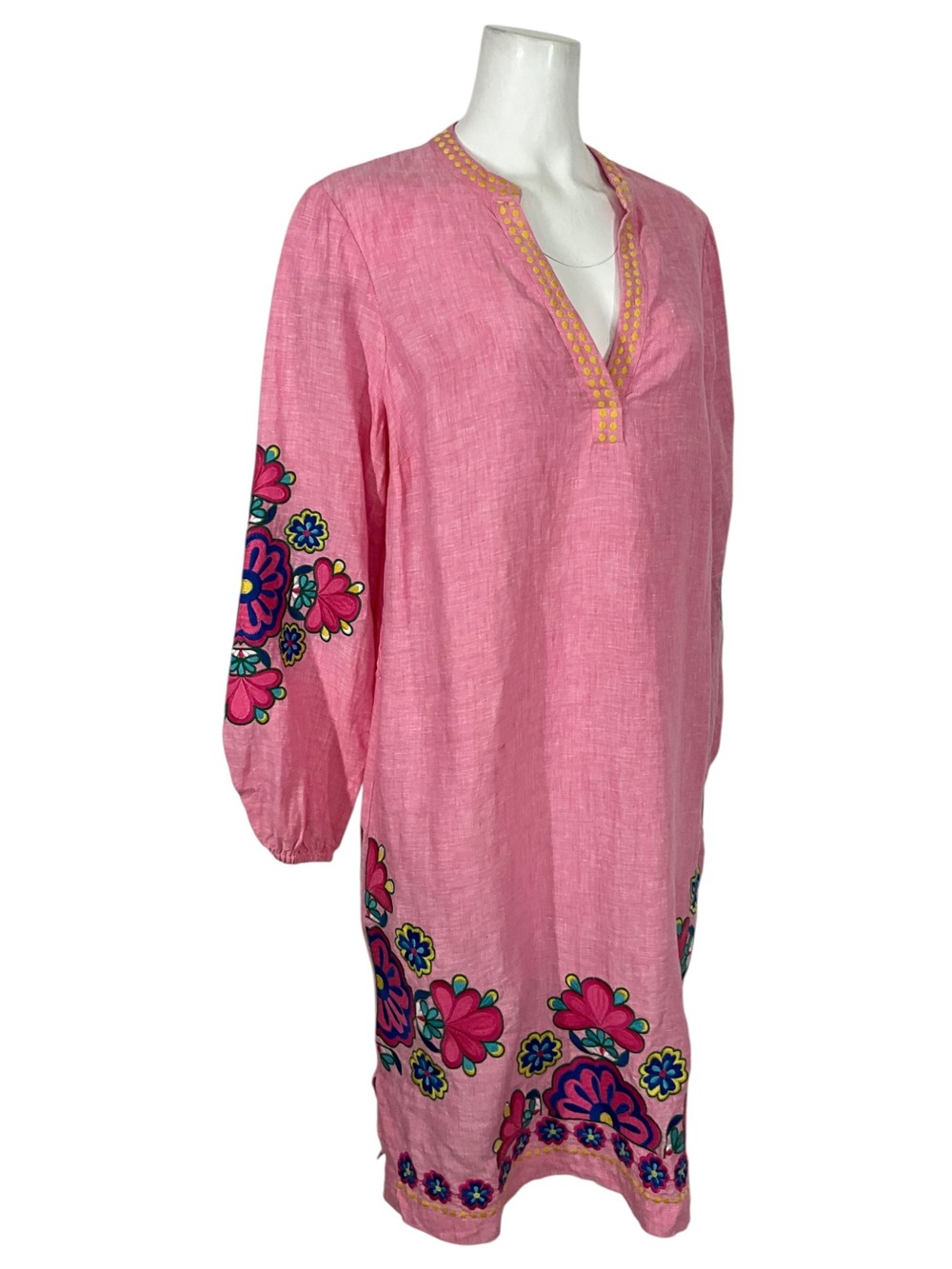Boden Cleo Linen Dress 12L Pink Floral Embroidered Resortwear MISSING BELT - Picture 5 of 16